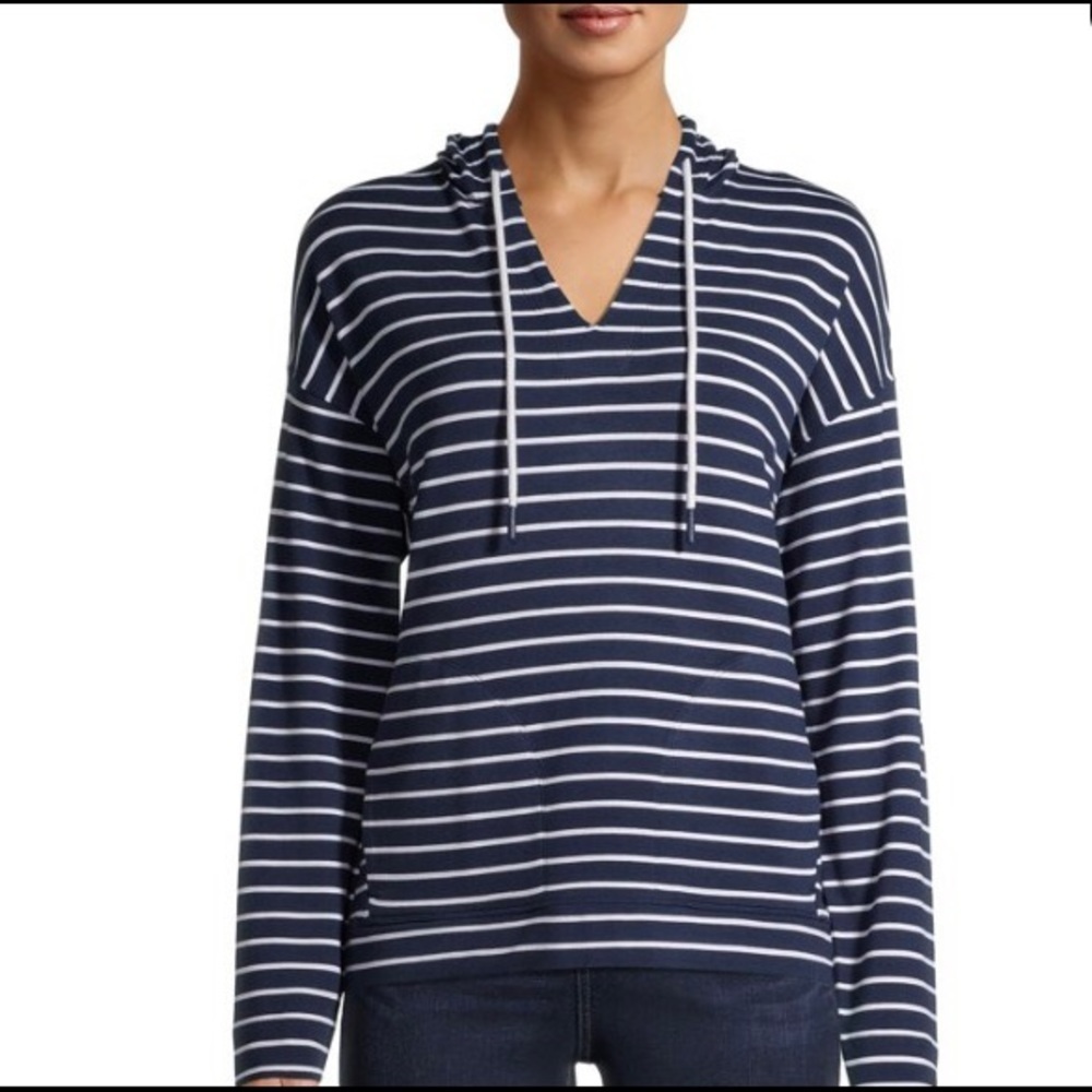 Time and Tru/ Navy and white striped hooded lightweight sweatshirt, M (8-10)